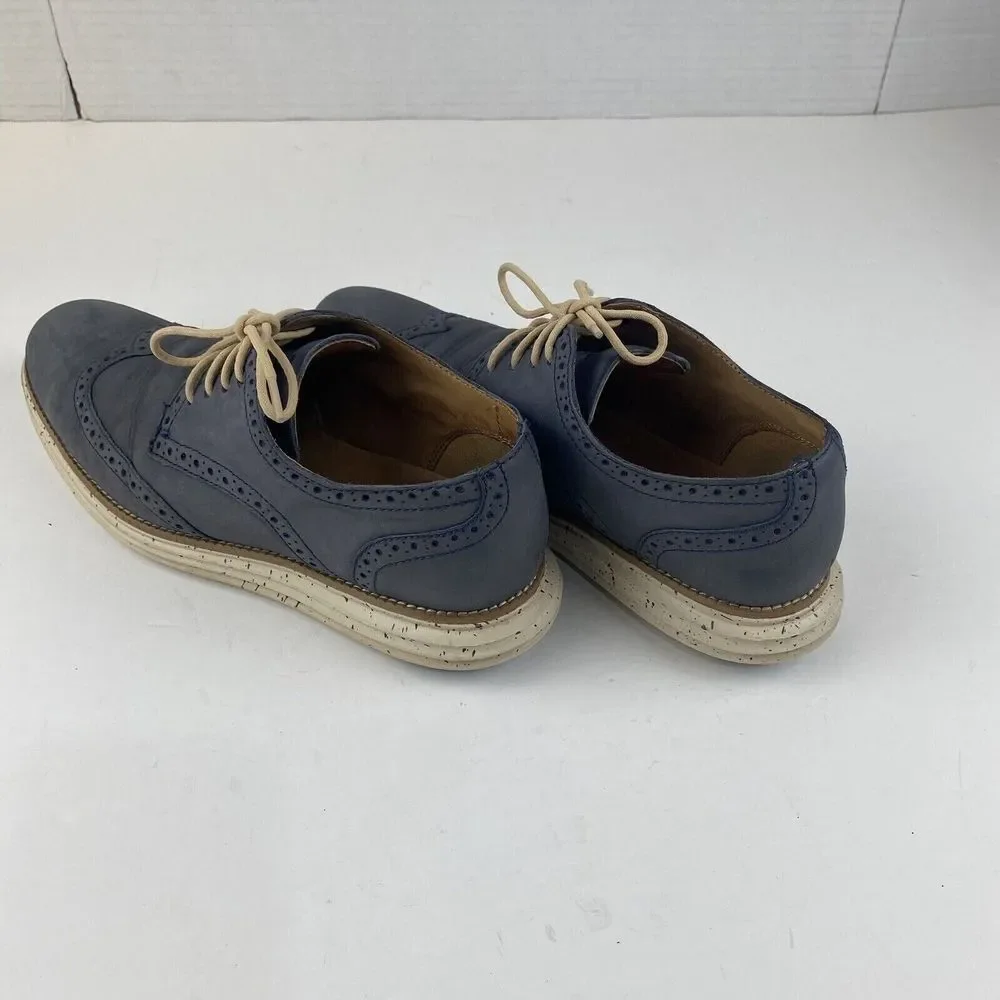 Cole Haan Lunargrand Suede Wingtip Oxford Shoes Blue Gray Men's Size‎ 9 Used